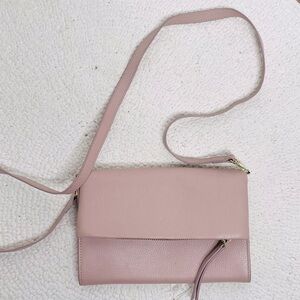 Nordstrom fold over Crossbody Clutch bag blush pink leather w/ adjustable strap